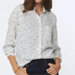 Beach Lunch Lounge | Women’s Long Sleeve Blouse | Size M | White w Black Hearts